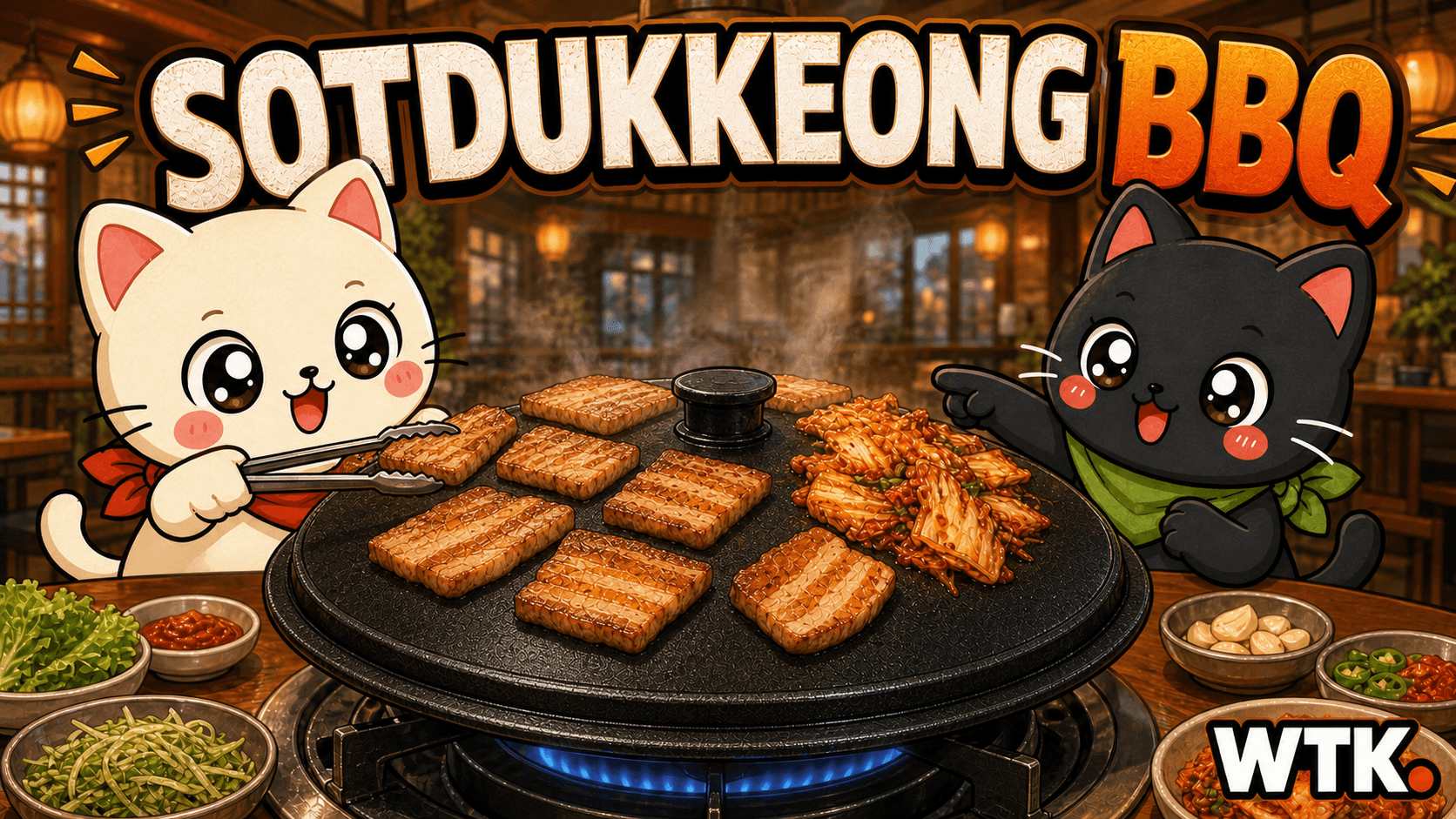What Is a Sotdukkeong? — pork belly and kimchi grilling directly on an upside-down Korean cauldron lid