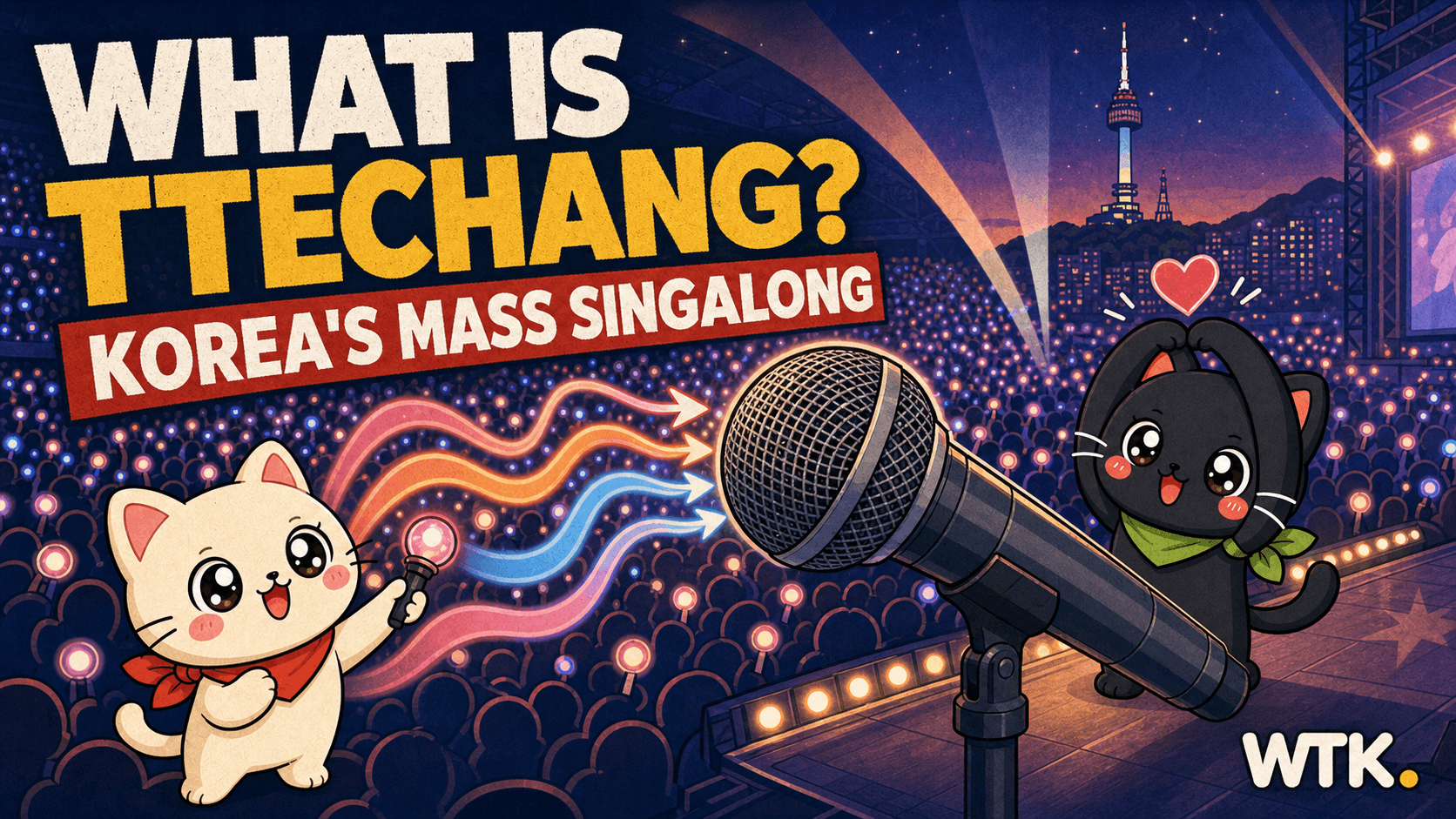 What Is Ttechang? — WTK cover art showing Korean concertgoers singing together while surprised international musicians listen from the stage